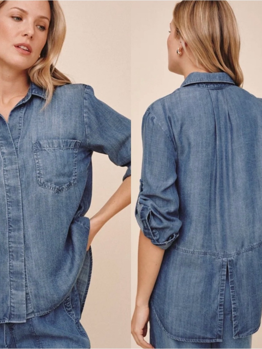 Bella Dahl Split Back Button Down in Shadow Blue Wash
